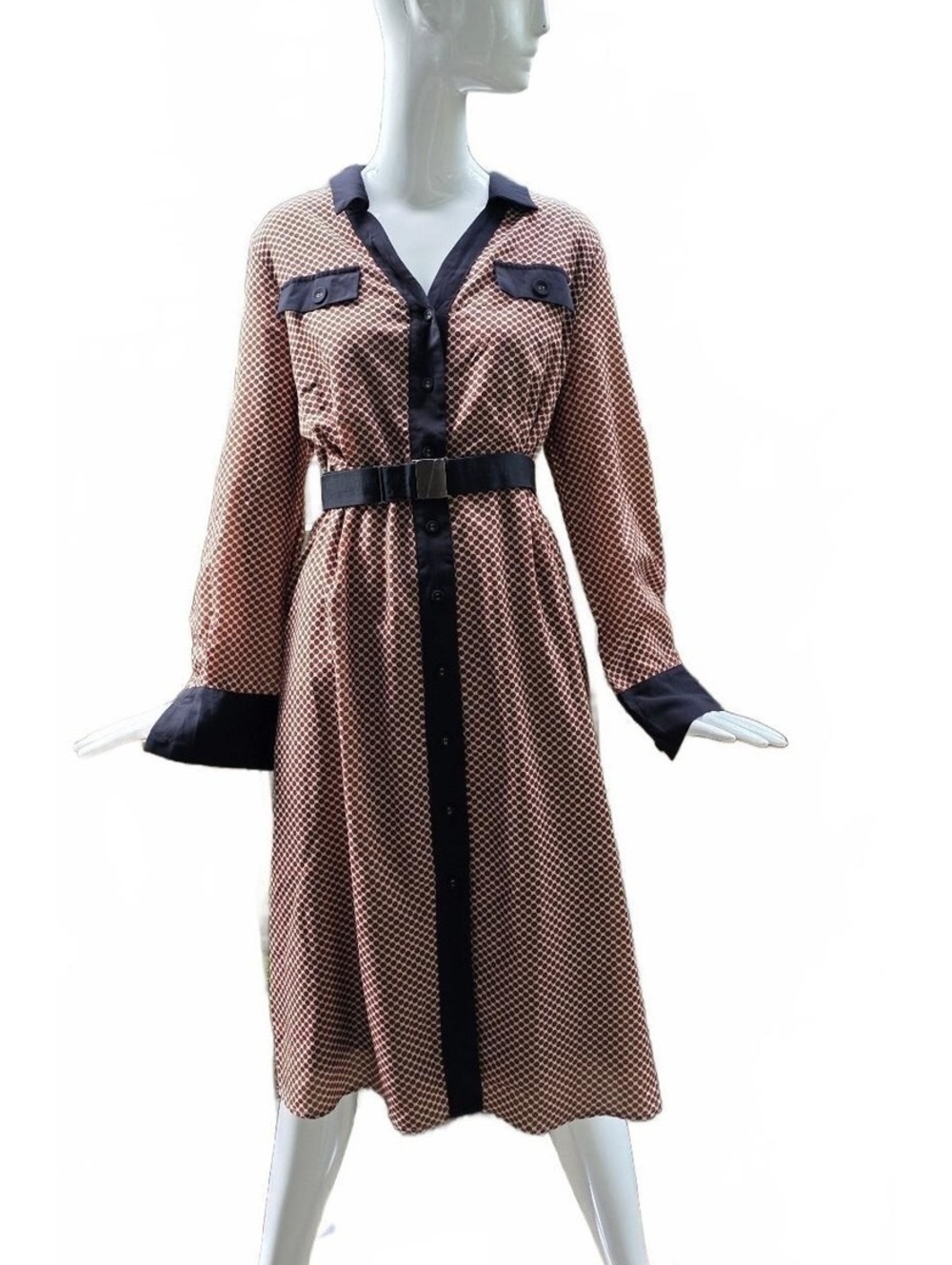 NWT SKATIE Warm Amber Polka Dot Midi Shirt Dress Geometric Mod XL